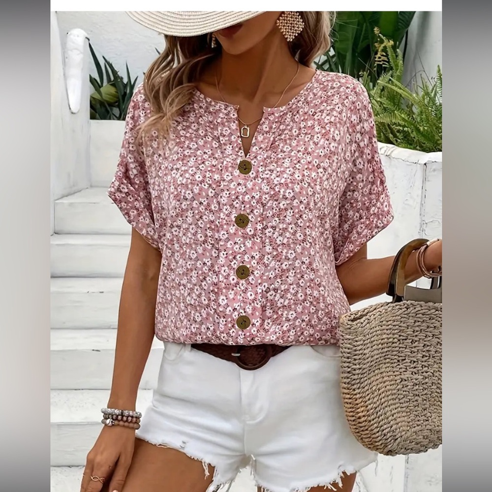 Pink Floral Button-Up Women's Top - NWOT